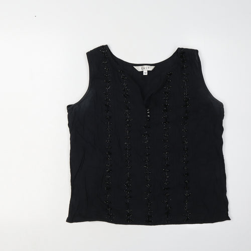 East Women's Black Beaded Cotton Tank Top Size 14