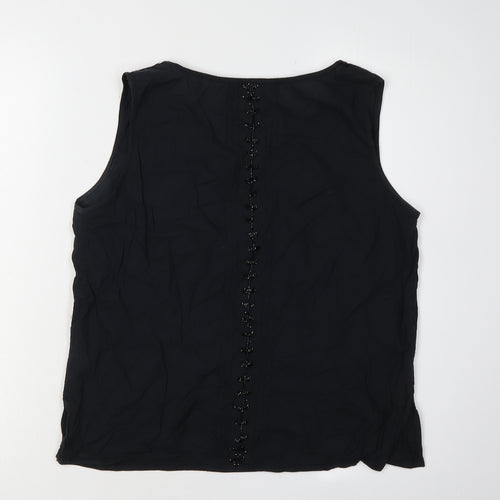 East Women's Black Beaded Cotton Tank Top Size 14