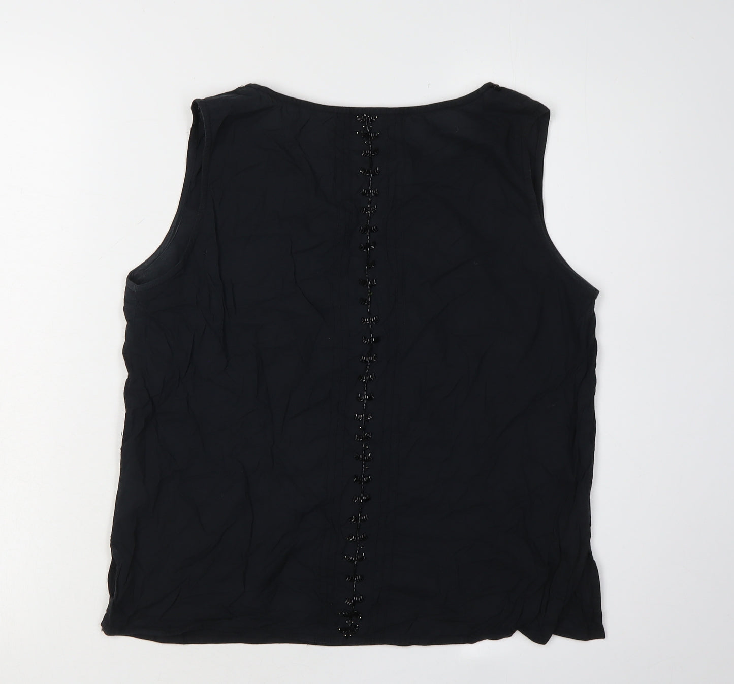 East Women's Black Beaded Cotton Tank Top Size 14