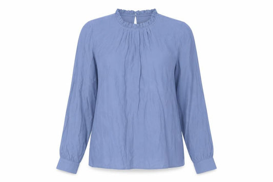 Front view of Warehouse Women’s Blue High Neck Long Sleeve Blouse