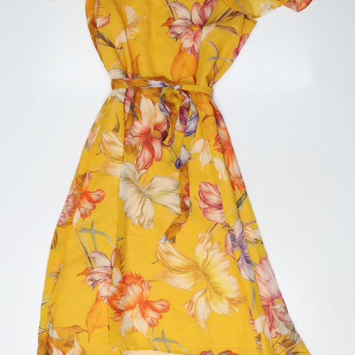 Roman Women's Yellow Floral A-Line Hi-Low Dress