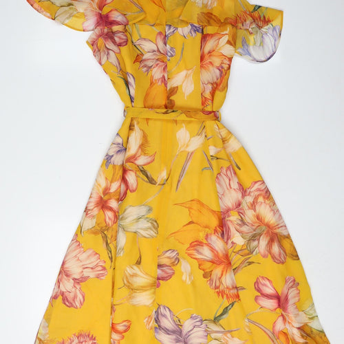 Roman Women's Yellow Floral A-Line Hi-Low Dress