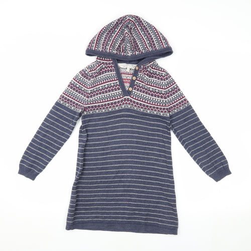 Fat Face Girls Blue Fair Isle Knit Hoodie 6-7 Years