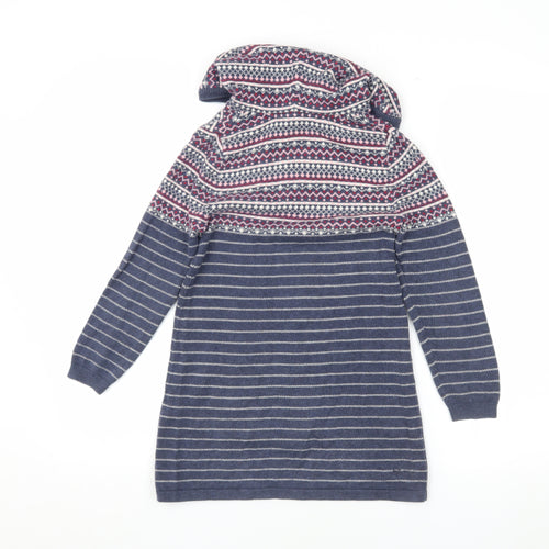 Fat Face Girls Blue Fair Isle Knit Hoodie 6-7 Years
