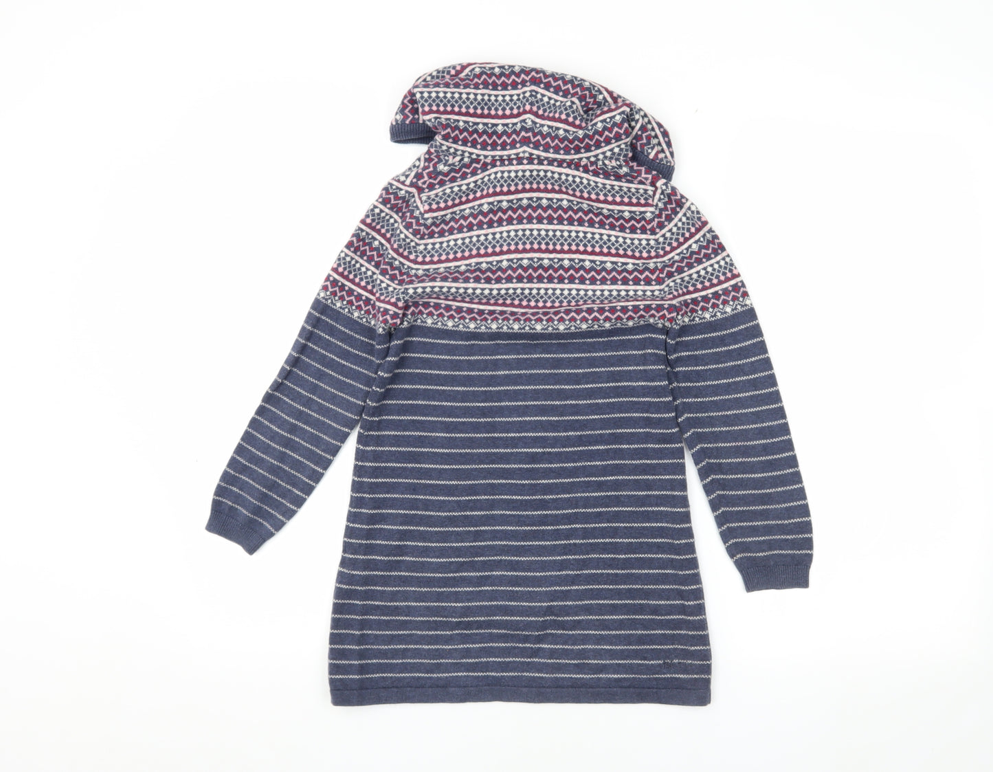 Fat Face Girls Blue Fair Isle Knit Hoodie 6-7 Years