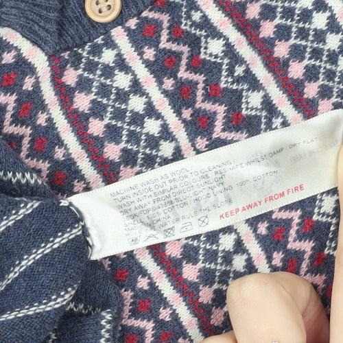 Fat Face Girls Blue Fair Isle Knit Hoodie 6-7 Years