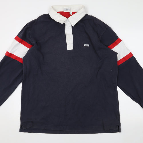 Ellesse Men's Blue XL Button-Up Long Sleeve Collared Shirt