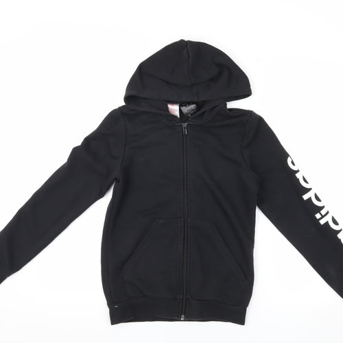 Adidas Boys Black Hooded Jacket 4-5 Years, Full Zip Casual Top