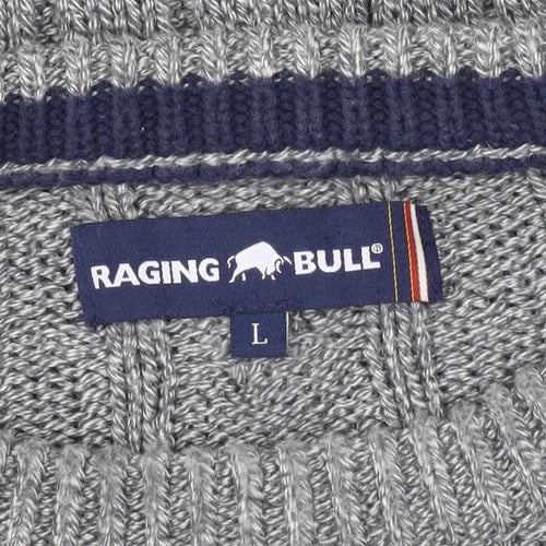 Raging Bull Men's Grey Cable-Knit Pullover Jumper L
