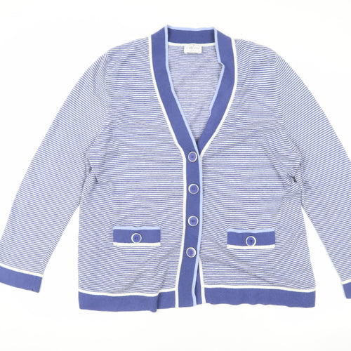 Eastex Women's Blue Size 16 Striped Cardigan