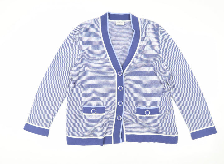 Eastex Women's Blue Size 16 Striped Cardigan