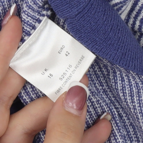 Eastex Women's Blue Size 16 Striped Cardigan