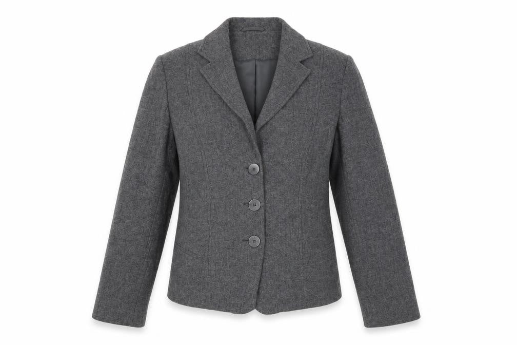 Front view of Kaliko Women's Grey Blazer, size 14, Regular Notch Lapel