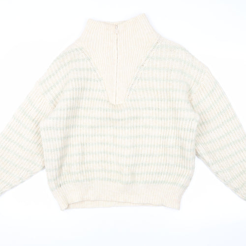 MNG Women's Beige Chunky-Knit High Neck Jumper Size M