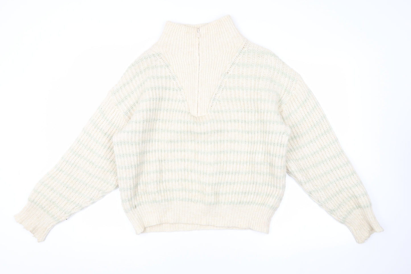 MNG Women's Beige Chunky-Knit High Neck Jumper Size M