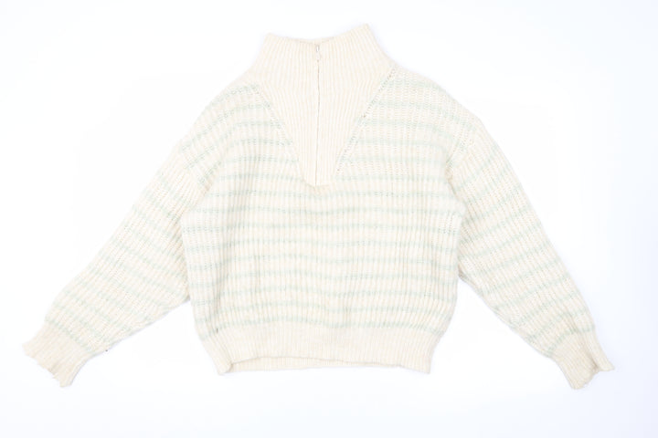 MNG Women's Beige Chunky-Knit High Neck Jumper Size M