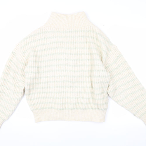 MNG Women's Beige Chunky-Knit High Neck Jumper Size M
