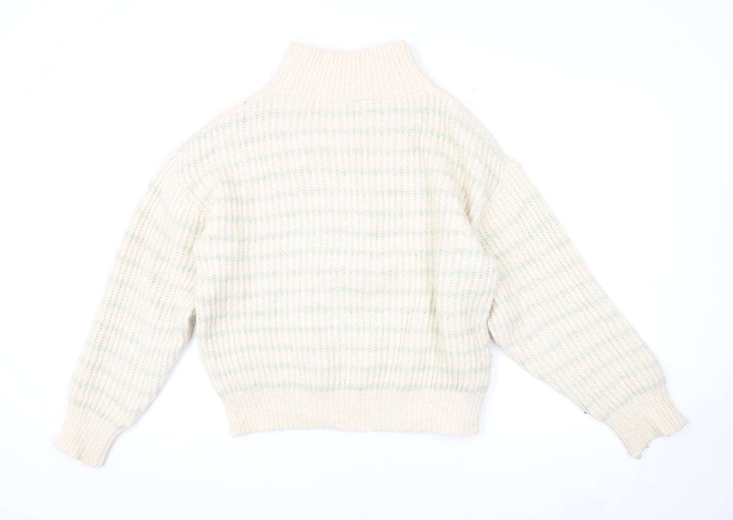 MNG Women's Beige Chunky-Knit High Neck Jumper Size M