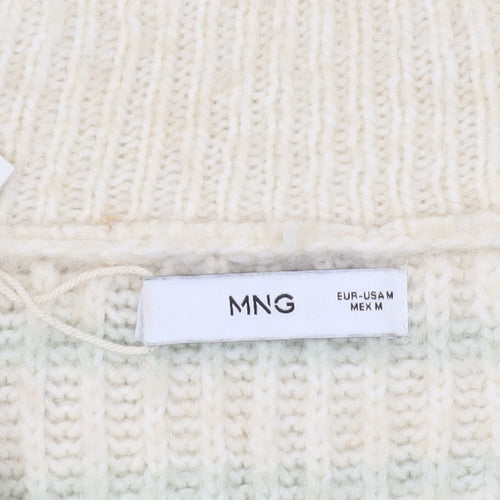 MNG Women's Beige Chunky-Knit High Neck Jumper Size M