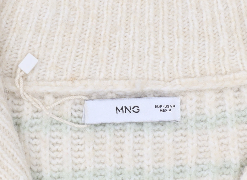 MNG Women's Beige Chunky-Knit High Neck Jumper Size M