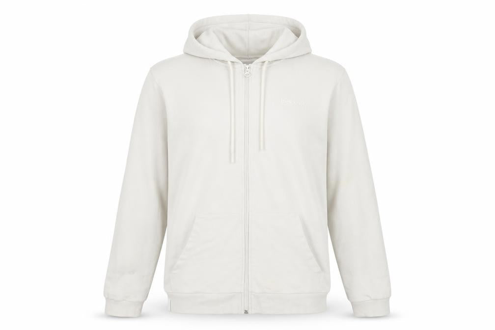 Front view of bekkin Men's Beige L Hooded Jacket Casual