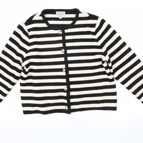 H&M Women’s Black & Cream Striped Cardigan Size 14
