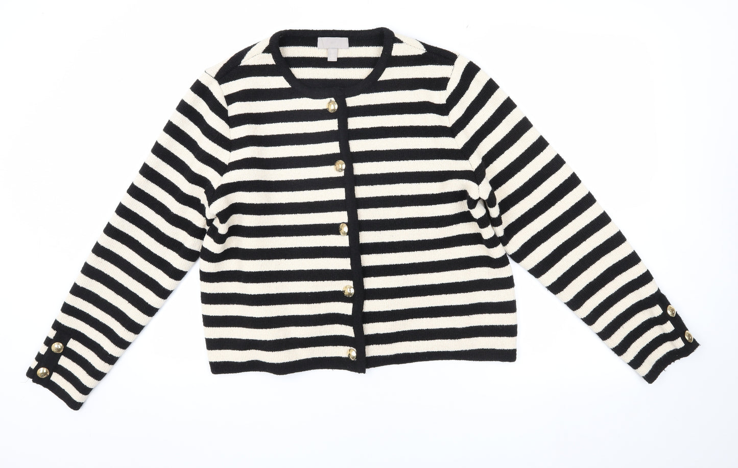 H&M Women’s Black & Cream Striped Cardigan Size 14