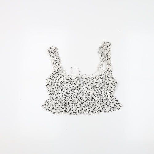 Bershka Women's White Floral Cropped Blouse M