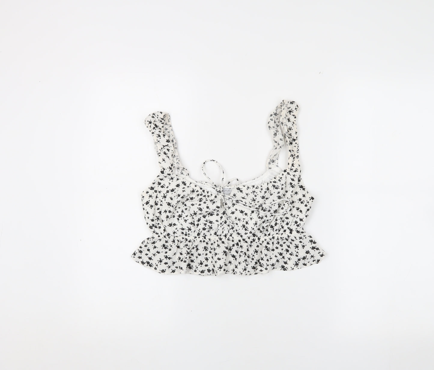 Bershka Women's White Floral Cropped Blouse M