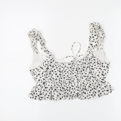 Bershka Women's White Floral Cropped Blouse M
