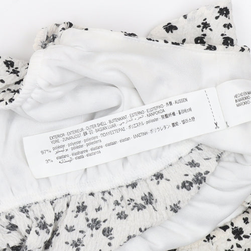 Bershka Women's White Floral Cropped Blouse M