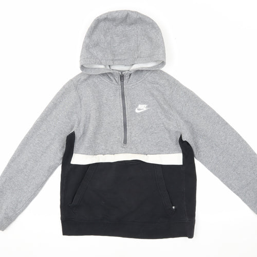 Nike Boys Grey Black Pullover Hoodie L with Zip Pocket