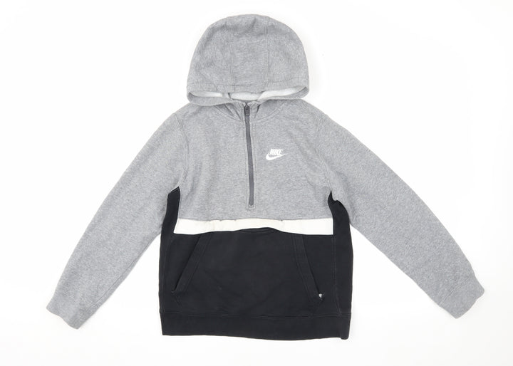 Nike Boys Grey Black Pullover Hoodie L with Zip Pocket