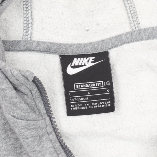 Nike Boys Grey Black Pullover Hoodie L with Zip Pocket