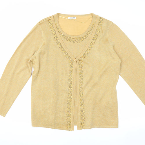 Damart Women's Gold Beaded Cardigan L V-Neck Party