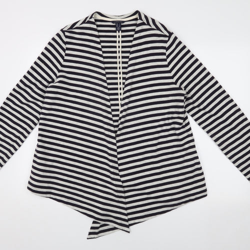 Lands' End Women's Black & White Striped Open Front Cardigan XL