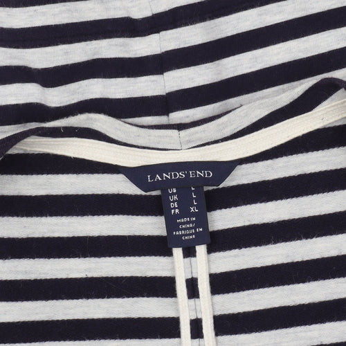 Lands' End Women's Black & White Striped Open Front Cardigan XL