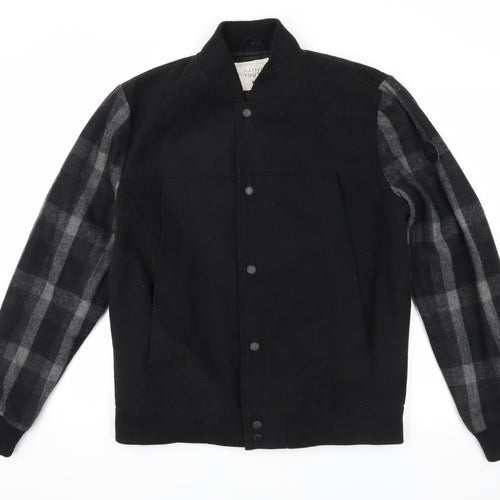 Native Youth Men's Black Varsity Jacket, Size L, Checked Sleeves