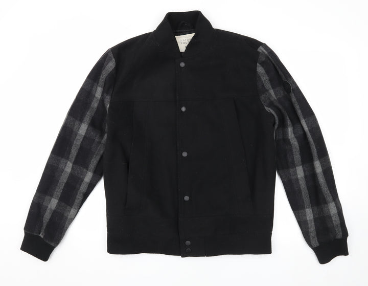 Native Youth Men's Black Varsity Jacket, Size L, Checked Sleeves