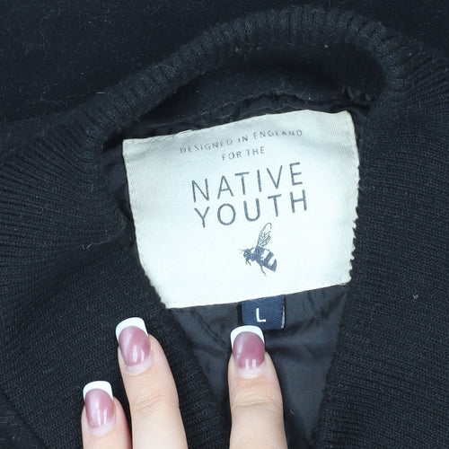 Native Youth Men's Black Varsity Jacket, Size L, Checked Sleeves