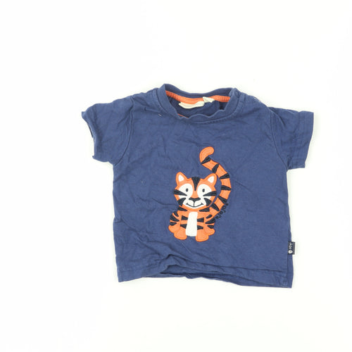 JoJo Maman Bébé Unisex Blue T-Shirt 3-6M, Animal Print, Cotton