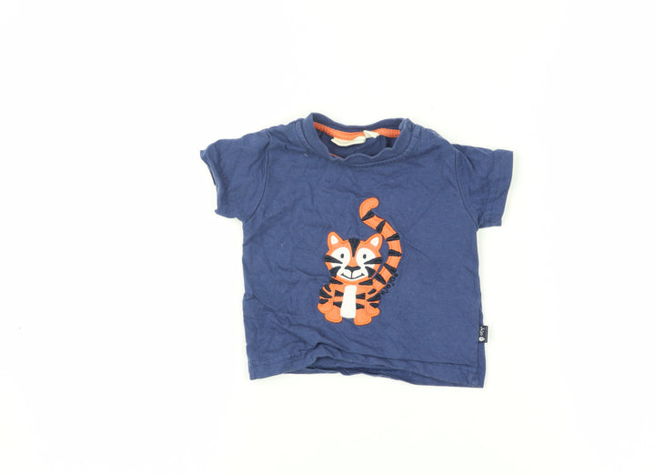 JoJo Maman Bébé Unisex Blue T-Shirt 3-6M, Animal Print, Cotton