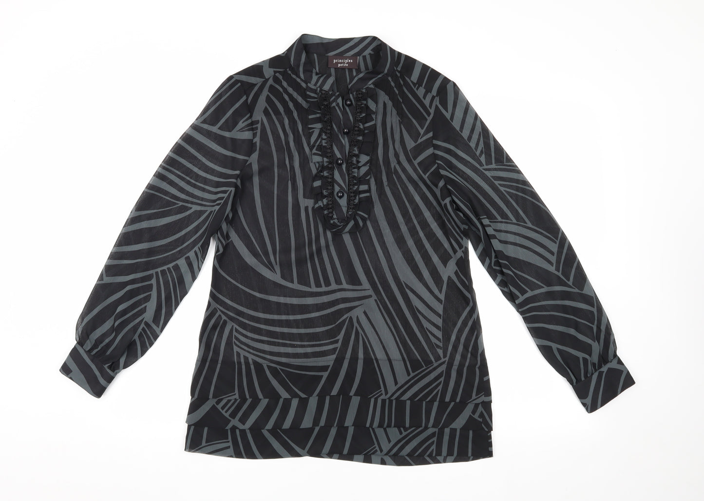 Principles Petites Black Geometric Blouse, Size 10