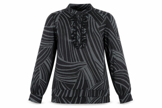 Front view of Principles Petites Black Geometric Blouse, size 10