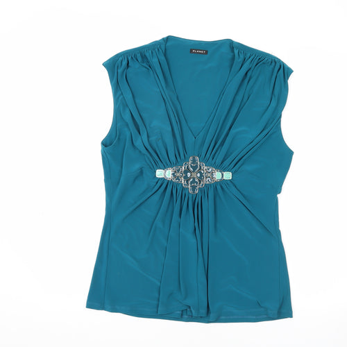 Planet Women's Green Sleeveless V-Neck Blouse - L