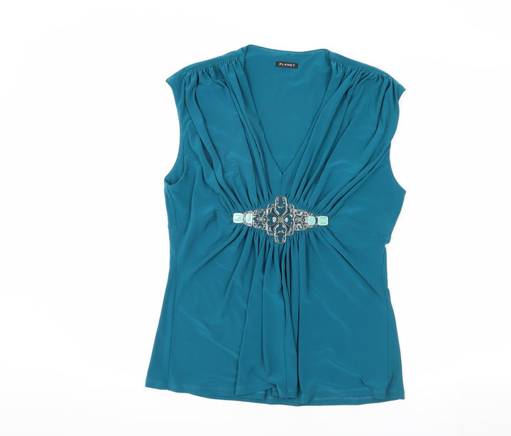 Planet Women's Green Sleeveless V-Neck Blouse - L