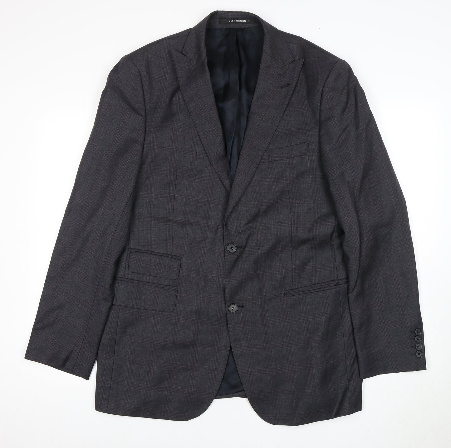 Jeff Banks Men's Grey Wool Blazer, Size 42, Long