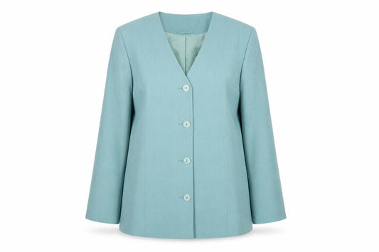 Front view of EWM Women's Blue Suit Jacket, size 18
