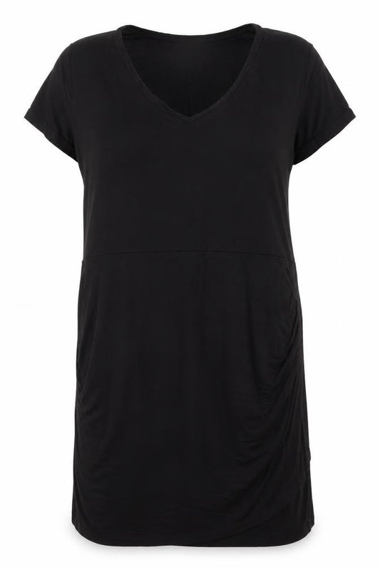 Front view of Country Warehouse Women's Black V-Neck Dress, size 18