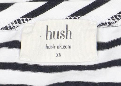 Hush Women's XS White Striped Dress, 3/4 Sleeve